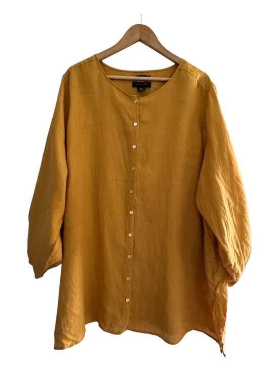 Tahari Tops - Minimalist Linen Button Blouse Mustard Oversized Relaxed Capsule